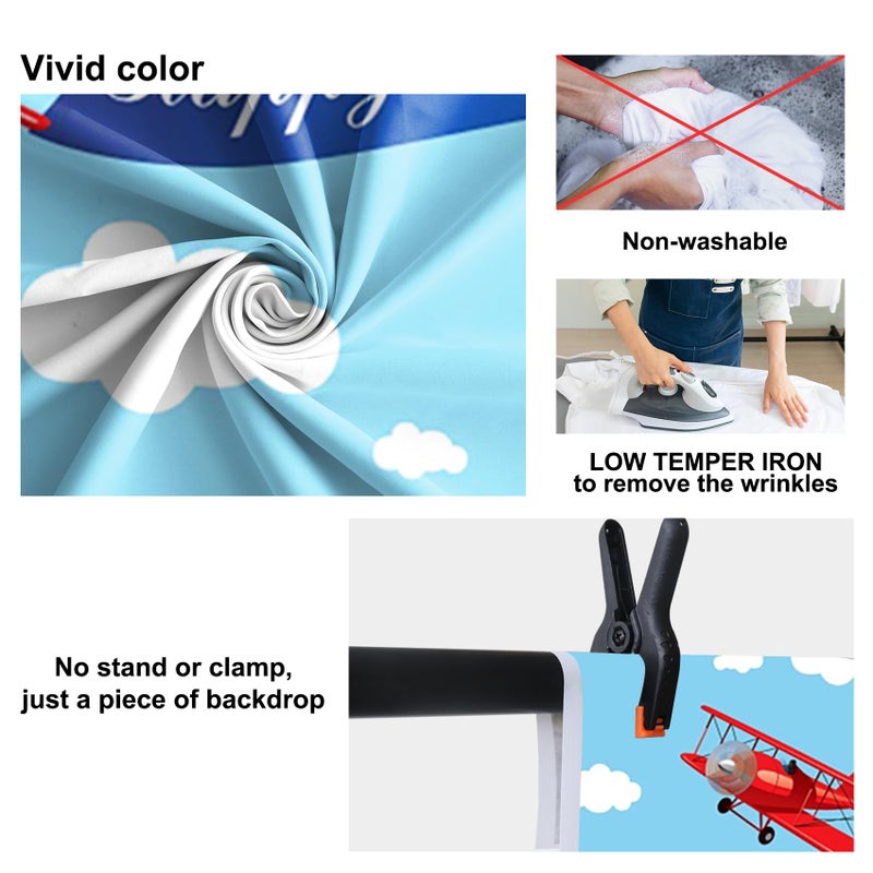 Baocicco 5x3ft Happy Birthday Red Plane Backdrop Cartoon Plan Blue Sky White Cloud Happy Birthday Photography Background Birthday Party Backdrop Boy Girl Photo Portraits Studio Video Props Booth - Image 5